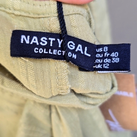 Nasty Gal Textured Cotton Tie Back Cover Up Jumpsuit Olive 12 NEW - Picture 9 of 9